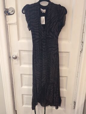ba&sh Black and Brown Zebra-Print Wrap Dress